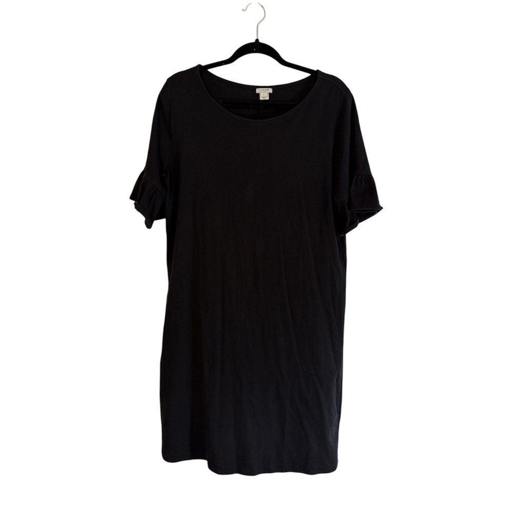 J.Crew Ruffle Sleeve Tunic Style T-Shirt Dress Black L Womens K1377 Casual Knit
